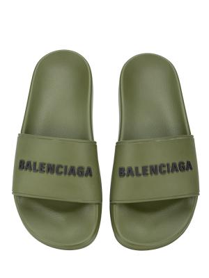 Rubber Logo Pool Slide Sandals Army Green Sz 37