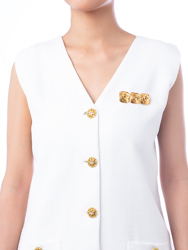 Vintage Triple CC Logo Brooch Gold