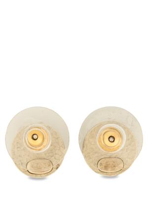 Vintage CC Small Pearl Stud Earrings Silver