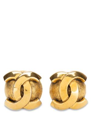 Vintage CC Round Clip On Earrings Gold
