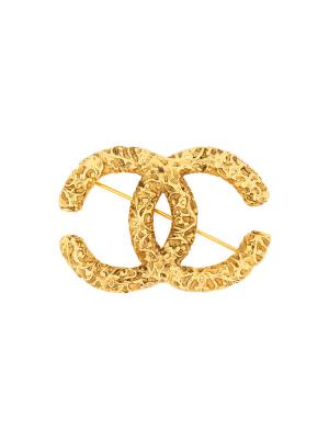 Vintage Metal Florentine CC Brooch Gold