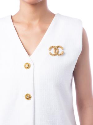 Vintage Metal Florentine CC Brooch Gold