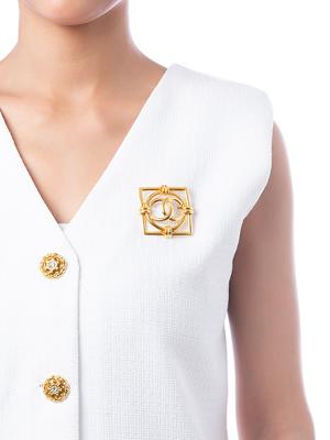 Vintage Coco Mark CC Square Brooch Gold