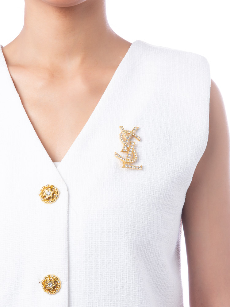 Vintage Cassandre Rhinestone Brooch Gold