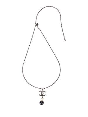 CC Drop Pearl Necklace Black