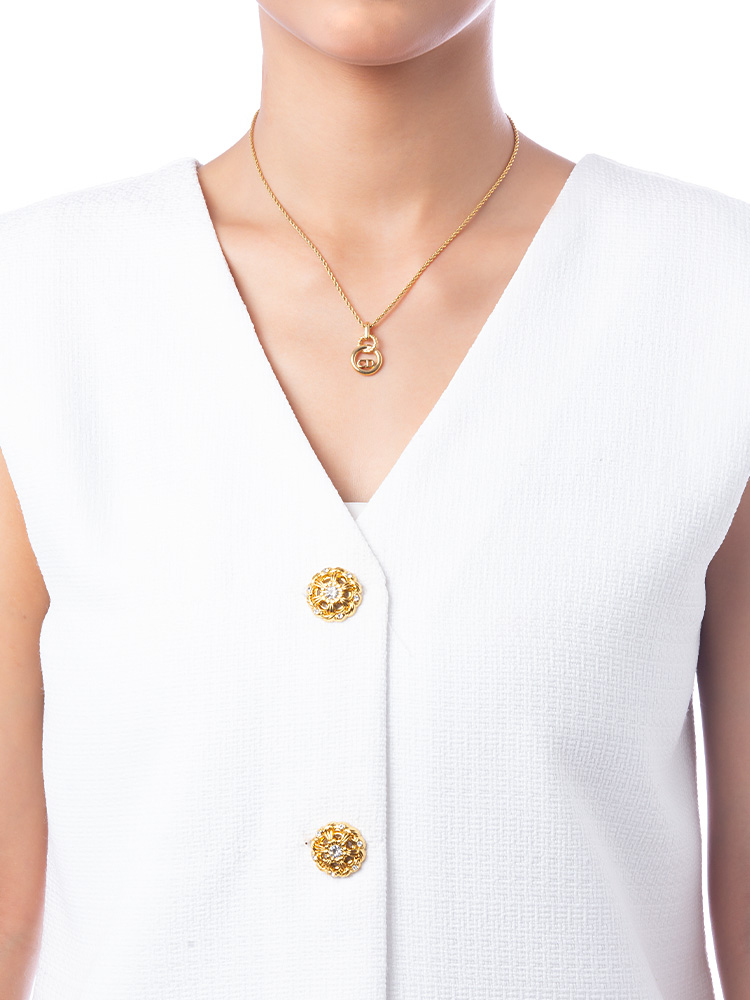 Vintage Round CD Necklace Gold