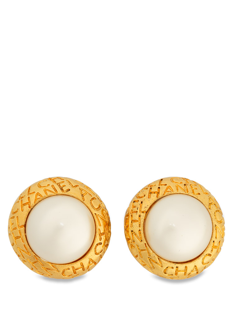 Vintage Faux Pearl Button Clip On Earrings Gold