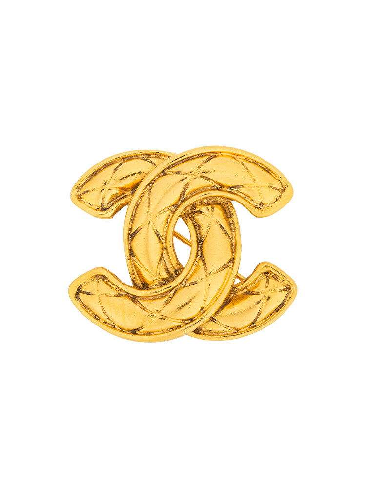 Vintage Coco Mark Matelasse Medium Brooch Gold