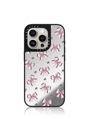 Metallic Pink Ribbon iPhone 15 Pro Mirror Case Silver Black