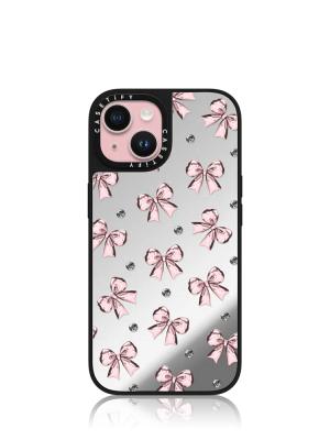 Metallic Pink Ribbon iPhone 15 Mirror Case Silver Black