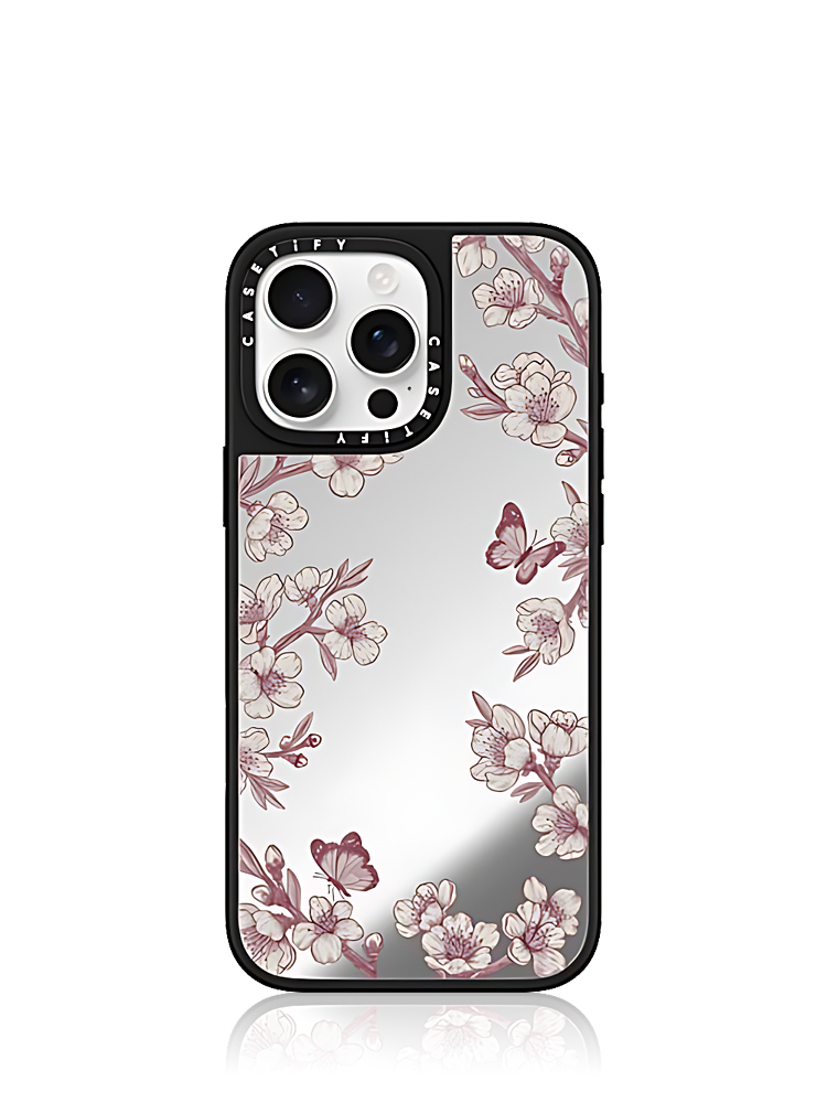 Pink Sakura Garden iPhone 16 Pro Max Mirror Case Silver Black