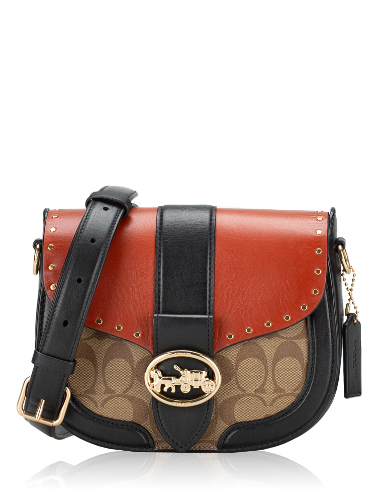 C3593 Signature Colorblock Rivets Georgie Saddle Bag Khaki Terracotta