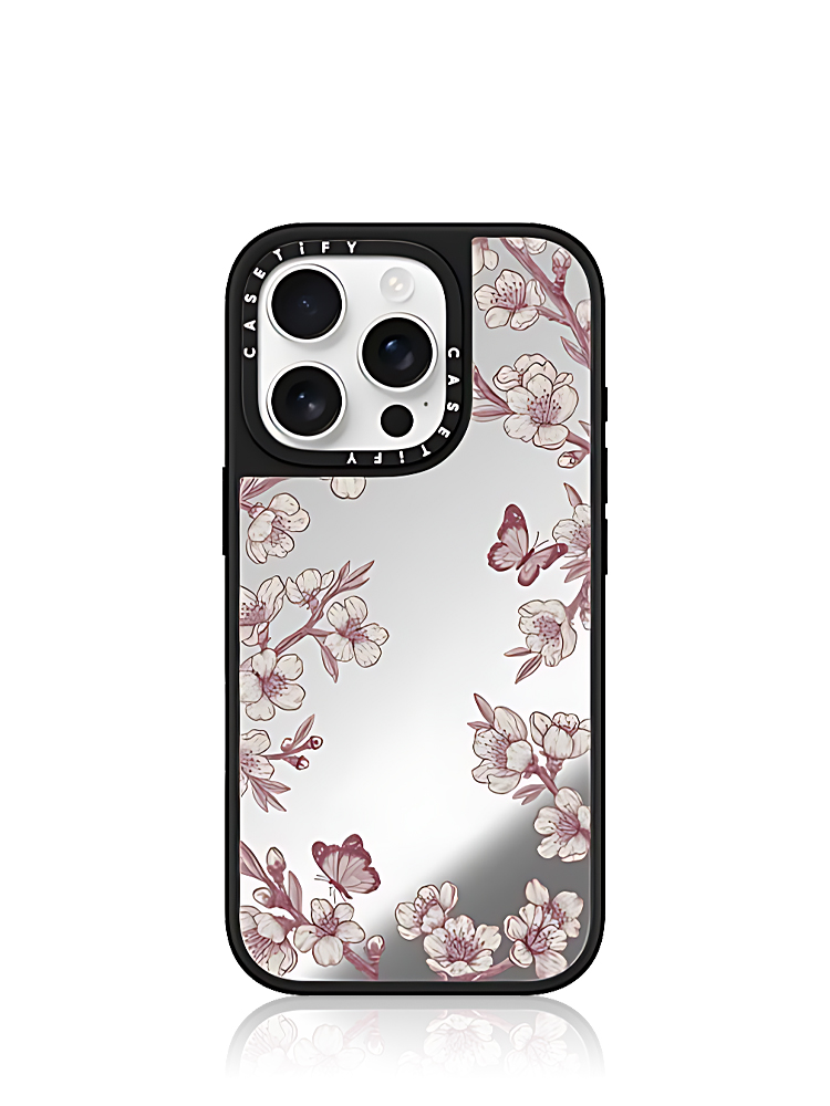 Pink Sakura Garden iPhone 16 Pro Mirror Case Silver Black