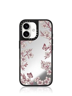 Pink Sakura Garden iPhone 16 Mirror Case Silver Black