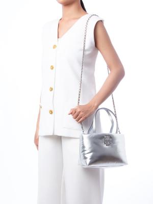 Britten Metallic Puffy Mini Tote Silver