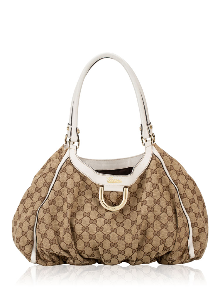 GG Canvas D Gold Ring Large Hobo Beige White