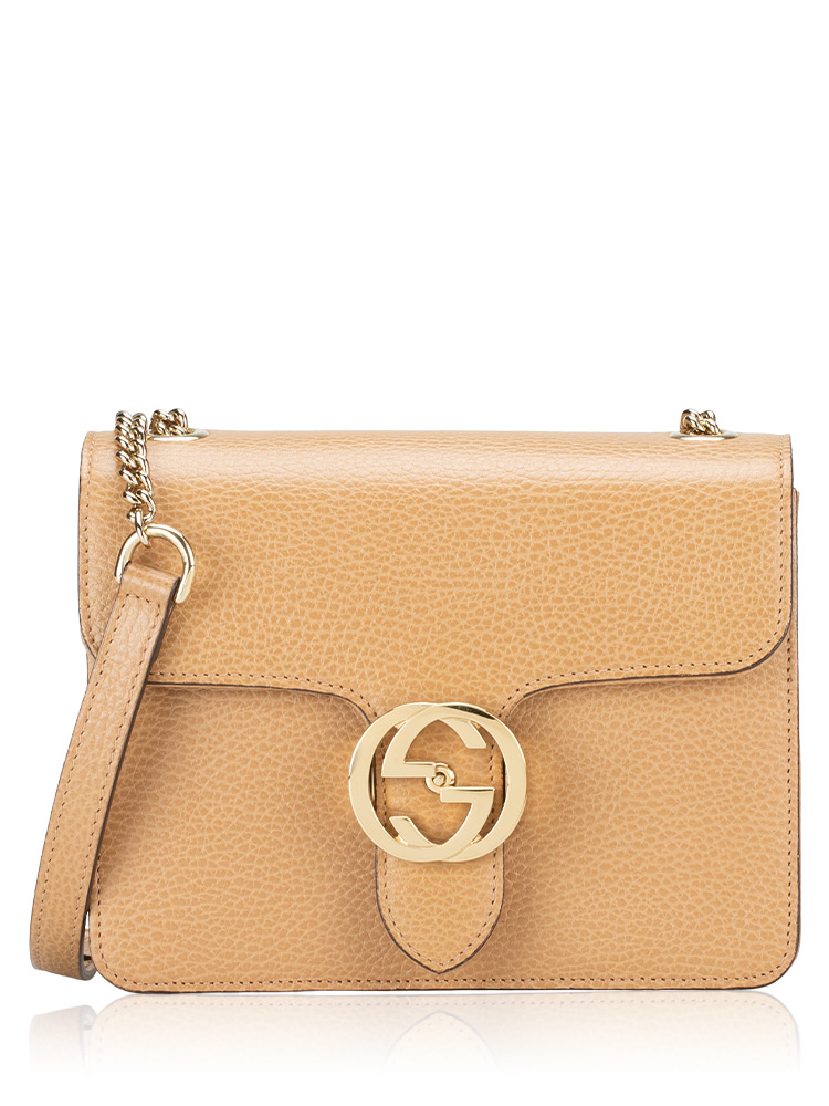 Dollar Calfskin Interlocking G Small Shoulder Bag Camelia