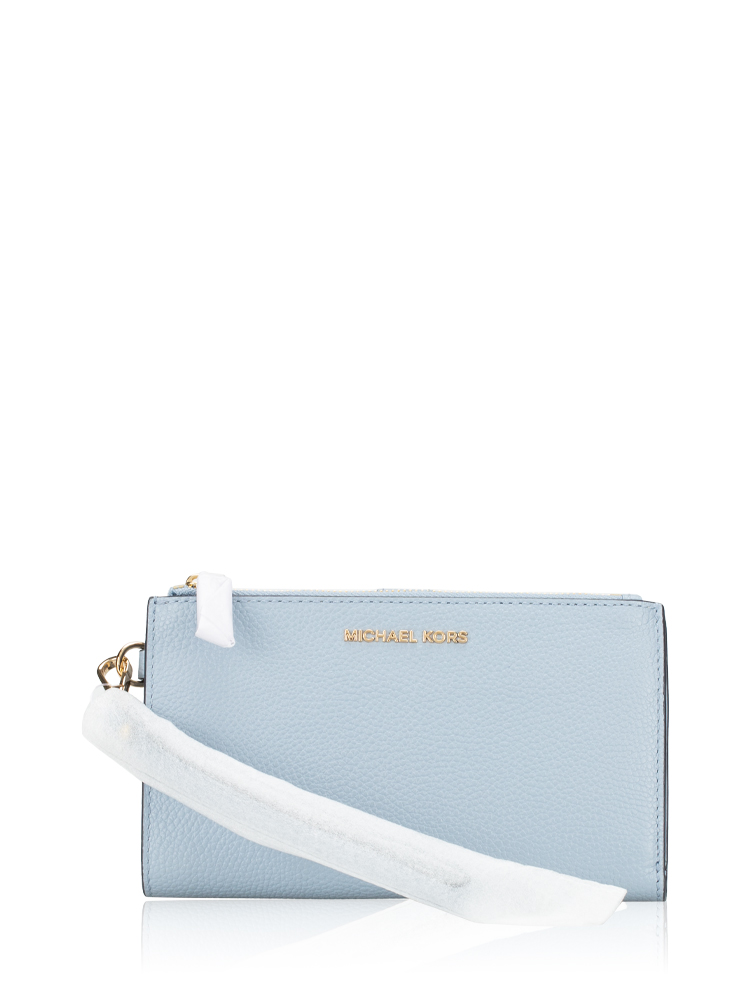 Jet Set Leather Large Double Zip Wristlet Powder Blue