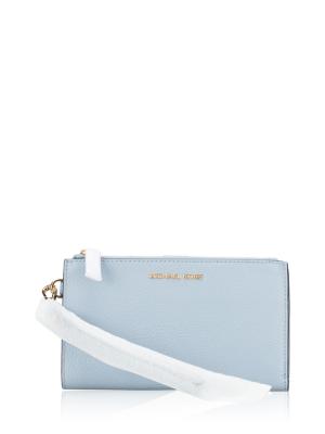 Jet Set Leather Large Double Zip Wristlet Powder Blue