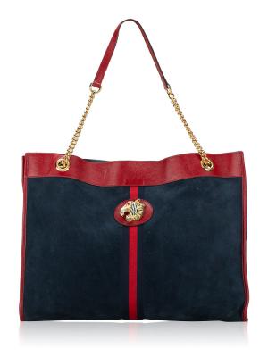 Suede Calfskin Rajah Large Chain Tote New Blue Romantic Cherry