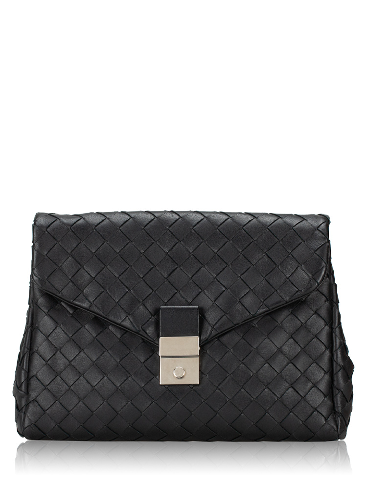Nappa Intrecciato Push Lock Clutch Black