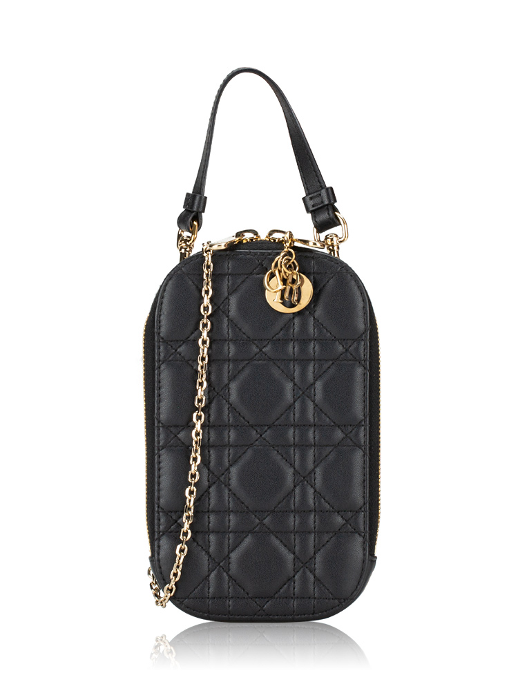 Lambskin Cannage Lady Dior Phone Crossbody Black