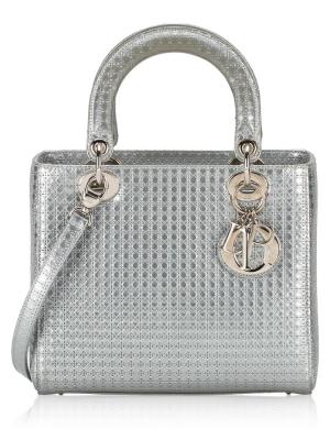 Metallic Patent Micro-Cannage Medium Lady Dior Silver