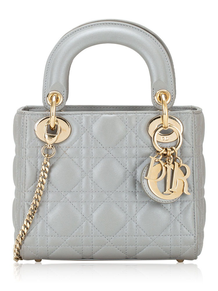 Lambskin Cannage Mini Lady Dior Gray Opaline