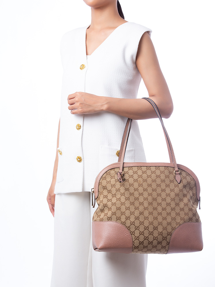 Canvas Bree Medium Shoulder Bag Dark Beige