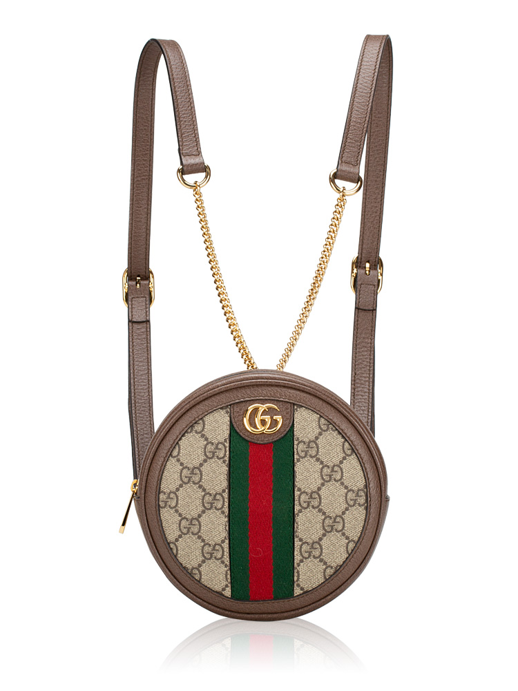 GG Supreme Web Ophidia Mini Round Shoulder Bag Brown