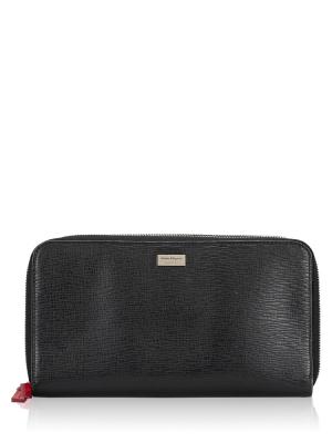Calfskin Double Zip Organizer Wallet Black
