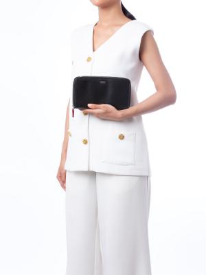 Calfskin Double Zip Organizer Wallet Black