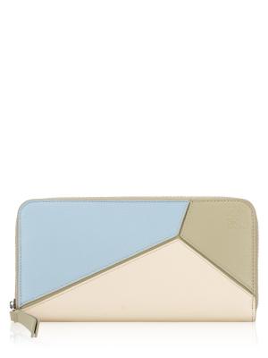 Calfskin Puzzle Colorblock Zip Wallet Sage Multicolor