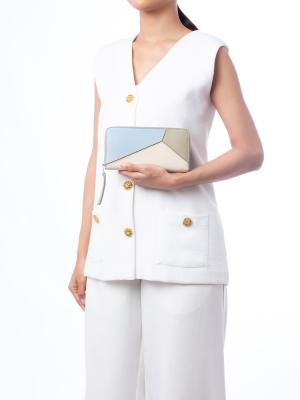 Calfskin Puzzle Colorblock Zip Wallet Sage Multicolor