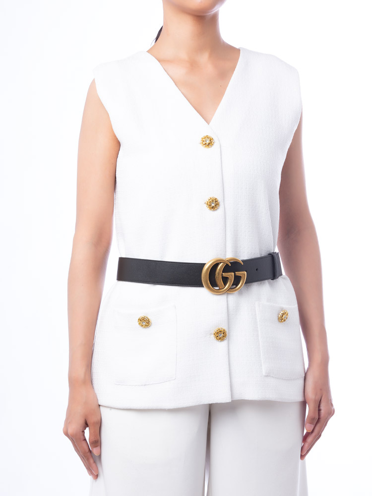 Calfskin GG Marmont 34mm Belt Black Sz 85