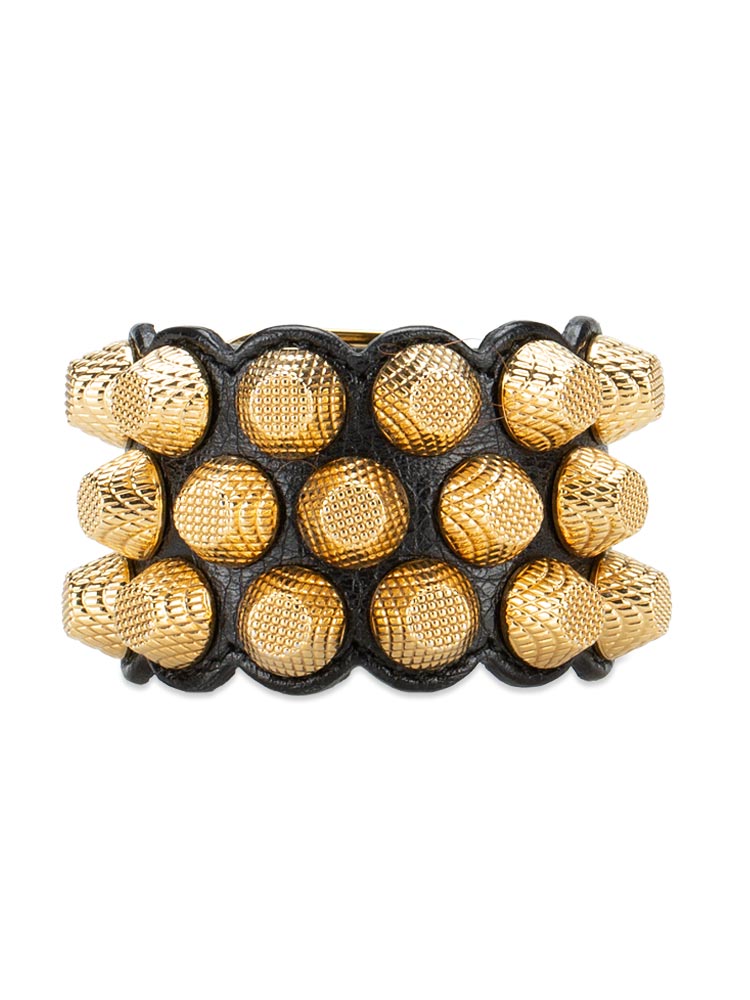 Gold All Over Three Row Stud Bracelet Black Sz S
