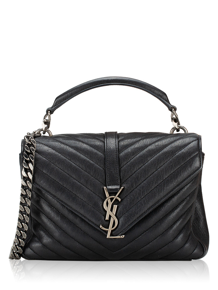 Sheepskin Matelasse Monogram College Medium Shoulder Bag Black