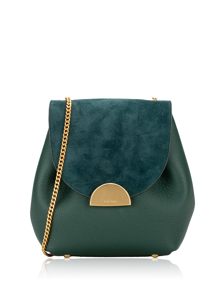 Textured Calfskin Numero Un Duo Mini Chain Shoulder Bag Green