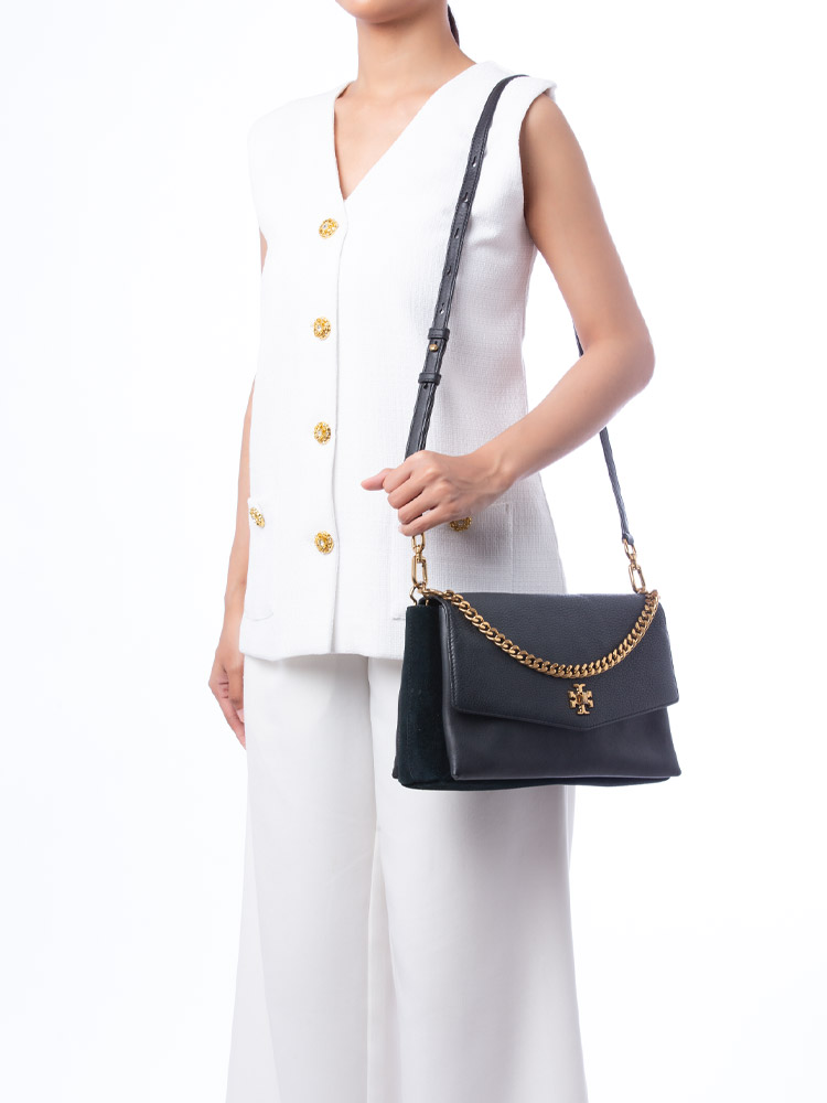 Kira Mixed Materials Shoulder Bag Black