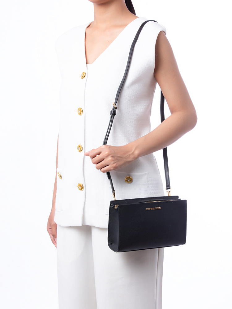 Sheila Leather Small Zip Crossbody Black