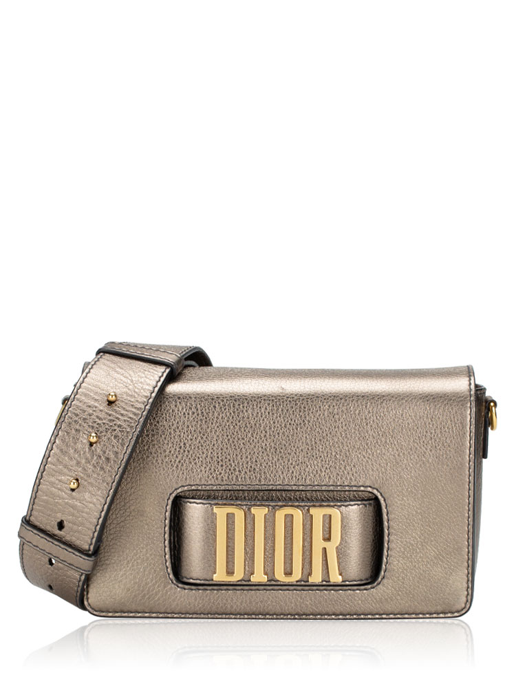 Metallic Grained Calfskin Dio(r)evolution Flap Bag Black Gold