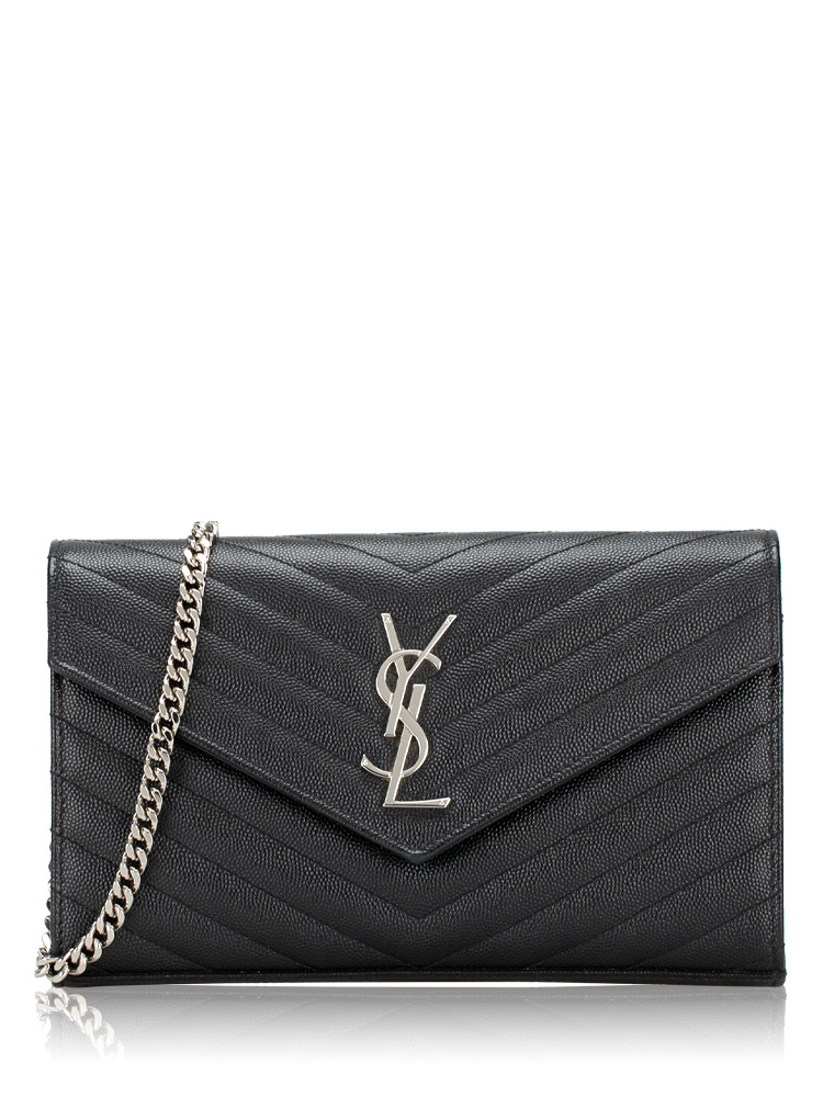 Grain De Poudre Matelasse Monogram 22cm Chain Wallet Black