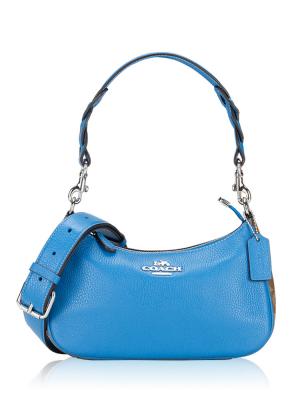 CJ590 Signature Teri Leather Shoulder Bag Khaki Racer Blue