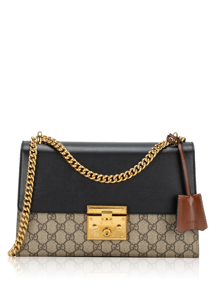 GG Supreme Padlock Medium Shoulder Bag Beige Black Cuir