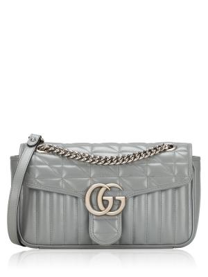 GG Marmont Matelasse Aria Small Flap Shoulder Bag Deep Grey