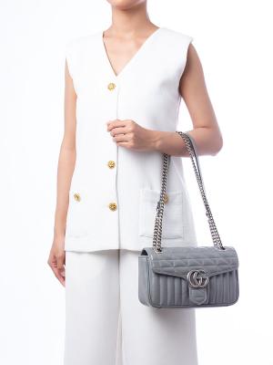 GG Marmont Matelasse Aria Small Flap Shoulder Bag Deep Grey