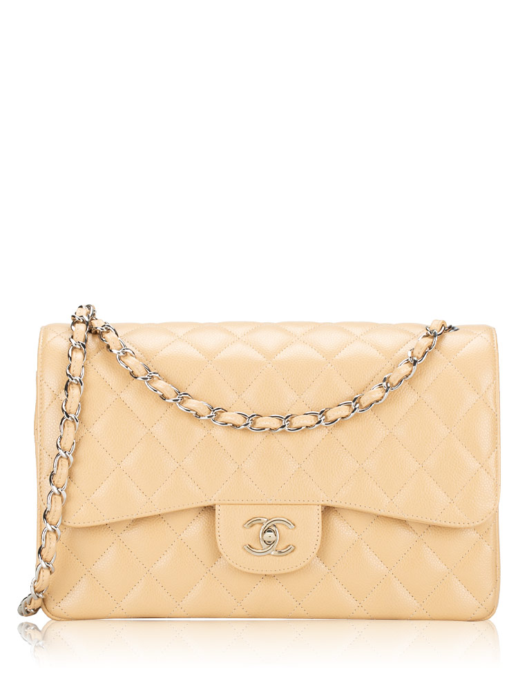 Caviar Jumbo Classic Double Flap Bag Beige