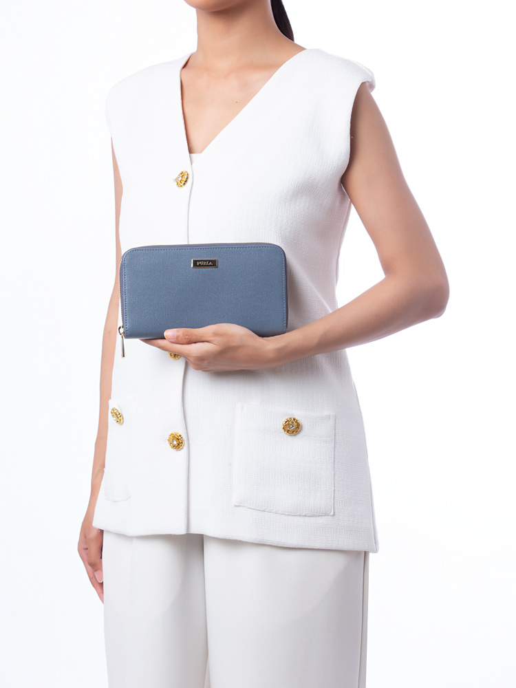 Leather Zip Wallet Blue