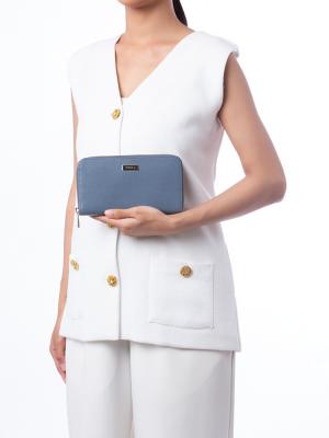 Leather Zip Wallet Blue