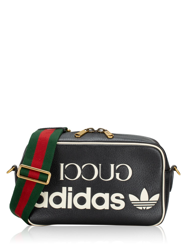 X ADIDAS Calfskin Web Trefoil Logo Small Camera Bag Black
